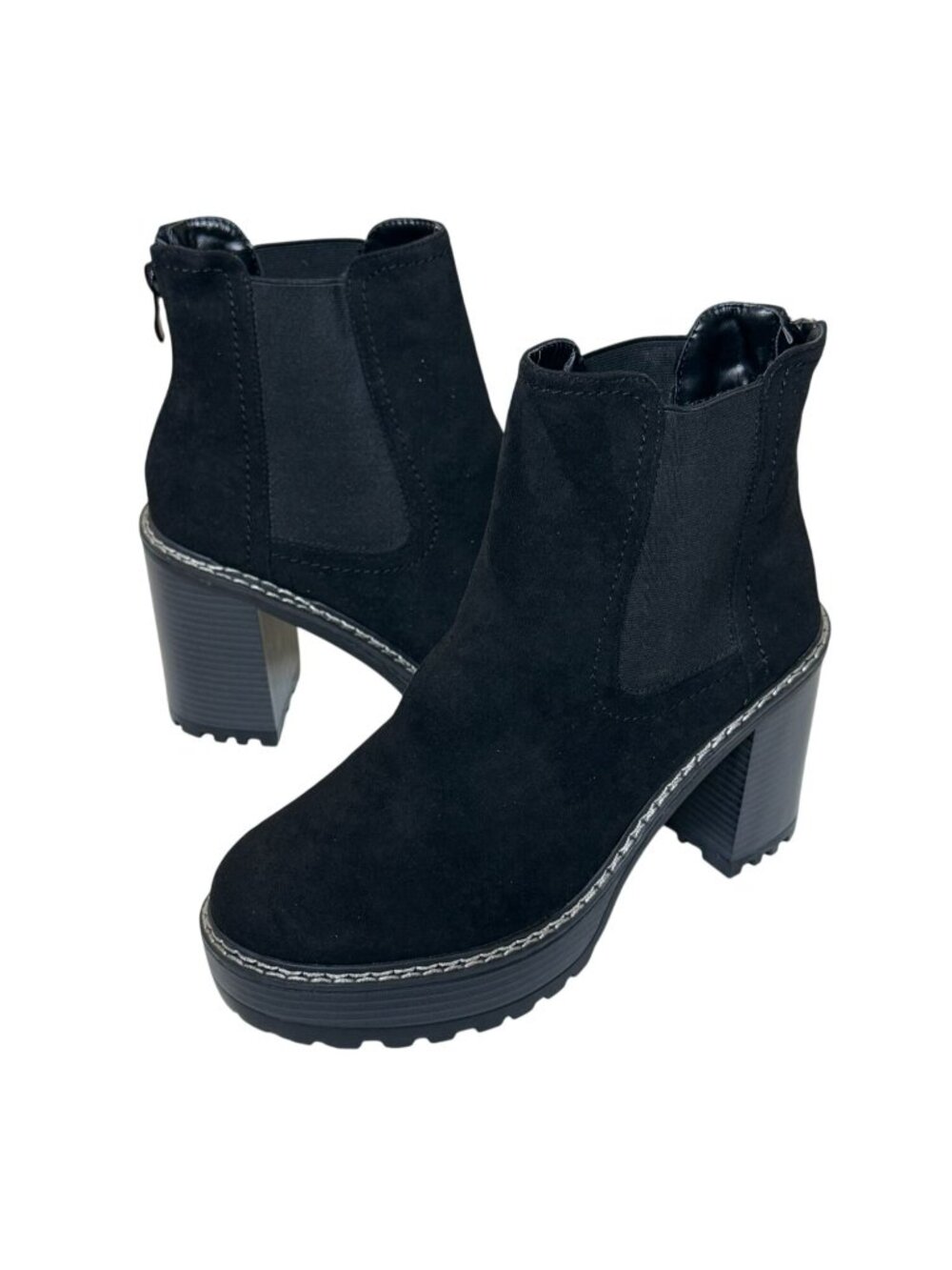 Olivia Miller Womens 10 Black Faux Suede Chelsea Boots Platform Chunky Heel